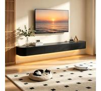 Meuble TV Suspendu Flottant avec Lumières LED RGB - Meuble TV Mural Moderne Blanc pour Rangement Amélioré-Noir-200cm