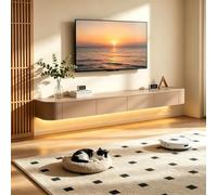 Meuble TV Suspendu Flottant avec Lumières LED RGB - Meuble TV Mural Moderne Blanc pour Rangement Amélioré-Kaki-300cm