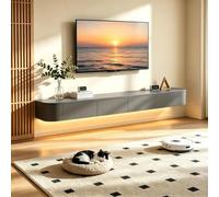 Meuble TV Suspendu Flottant avec Lumières LED RGB - Meuble TV Mural Moderne Blanc pour Rangement Amélioré-Gris-180cm