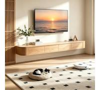 Meuble TV Suspendu Flottant Meuble TV Mural Moderne Blanc pour Rangement Amélioré-Couleur bois-200cm