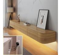 Meuble TV Suspendu Meuble Television Suspendu Console Multimédia Murale en Bois Massif avec Portes Et Tiroirs, Meuble Rangement Salon Chambre, Angles Arrondis, TV 43 55 65 Pouces(Wood,160cm)