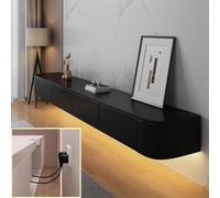 Meuble TV Suspendu Meuble Television Suspendu Console Multimédia Murale en Bois Massif avec Portes Et Tiroirs, Meuble Rangement Salon Chambre, Angles Arrondis, TV 43 55 65 Pouces(Black,240cm)