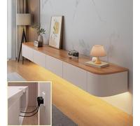 Meuble TV Suspendu Meuble Television Suspendu Console Multimédia Murale en Bois Massif avec Portes Et Tiroirs, Meuble Rangement Salon Chambre, Angles Arrondis, TV 43 55 65 Pouces(White-Wood,140cm)