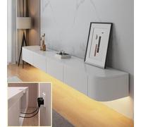 Meuble TV Suspendu Meuble Television Suspendu Console Multimédia Murale en Bois Massif avec Portes Et Tiroirs, Meuble Rangement Salon Chambre, Angles Arrondis, TV 43 55 65 Pouces(White,220cm)
