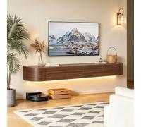Meuble TV Suspendu Meuble TV Flottant Meuble TV Mural en Bois Massif avec Tiroirs Porte Abattante Gestion des Câbles Console Multimédia pour Salon Chambre Bureau 180 200 Cm(Walnut,240CM)