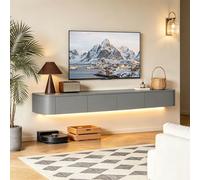 Meuble TV Suspendu Meuble TV Flottant Meuble TV Mural en Bois Massif avec Tiroirs Porte Abattante Gestion des Câbles Console Multimédia pour Salon Chambre Bureau 180 200 Cm(Gray,200CM)