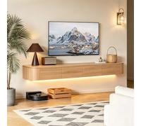 Meuble TV Suspendu Meuble TV Flottant Meuble TV Mural en Bois Massif avec Tiroirs Porte Abattante Gestion des Câbles Console Multimédia pour Salon Chambre Bureau 180 200 Cm(Wood,180CM)