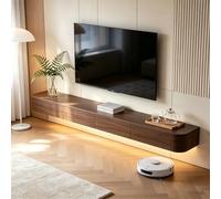 Meuble TV Suspendu Moderne Console Multimédia Murale Meuble Télé Bois avec Grand Rangement Tiroirs Étagères Gestion Câbles Banc TV Flottant for Salon Chambre Bureau 160 180 Cm(Walnut,120CM)