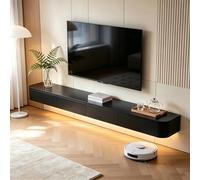 Meuble TV Suspendu Moderne Console Multimédia Murale Meuble Télé Bois avec Grand Rangement Tiroirs Étagères Gestion Câbles Banc TV Flottant for Salon Chambre Bureau 160 180 Cm(Black,180CM)