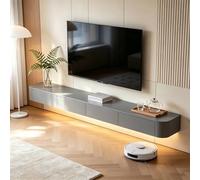 Meuble TV Suspendu Moderne Console Multimédia Murale Meuble Télé Bois avec Grand Rangement Tiroirs Étagères Gestion Câbles Banc TV Flottant for Salon Chambre Bureau 160 180 Cm(Gray,280CM)