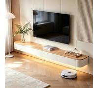 Meuble TV Suspendu Moderne Console Multimédia Murale Meuble Télé Bois avec Grand Rangement Tiroirs Étagères Gestion Câbles Banc TV Flottant for Salon Chambre Bureau 160 180 Cm(White+w,300CM)
