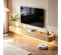 Meuble TV Suspendu Moderne Console Multimédia Murale Meuble Télé Bois avec Grand Rangement Tiroirs Étagères Gestion Câbles Banc TV Flottant for Salon Chambre Bureau 160 180 Cm(Wood,300CM)