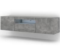Meuble TV suspendu ou au sol Led Inclus 150x42/36x37 Cm STAND AURA béton