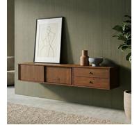 Meuble TV Suspendu SIMONA, 2 Portes 2 Tiroirs, 175 cm, Couleur Châtaignier, En Pin Massif, Style Naturel et Chaleureux