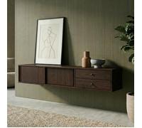 Meuble TV Suspendu SIMONA, 2 Portes 2 Tiroirs, 175 cm, Couleur Noyer, En Pin Massif, Style Naturel et Chaleureux