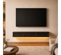 Meuble TV Suspendu Support TV Flottant Mural, Console Multimédia Murale Avec Tiroirs, Meuble De Rangement TV, Passe-câbles, Lowboard Suspendu Pour Salon, Chambre Et Bureau(Walnut,140cm/55.1IN)