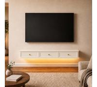 Meuble TV Suspendu Support TV Flottant Mural, Console Multimédia Murale Avec Tiroirs, Meuble De Rangement TV, Passe-câbles, Lowboard Suspendu Pour Salon, Chambre Et Bureau(White,140cm/55.1IN)
