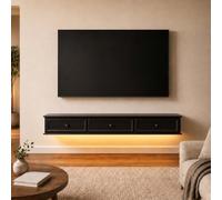 Meuble TV Suspendu Support TV Flottant Mural, Console Multimédia Murale Avec Tiroirs, Meuble De Rangement TV, Passe-câbles, Lowboard Suspendu Pour Salon, Chambre Et Bureau(Black,140cm/55.1IN)
