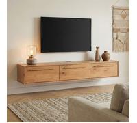 IDIMEX Meuble TV Suspendu TECCA L 180 cm en Bois Massif Coloris Chêne avec 3 Portes, Meuble Télé Mural Design Moderne à Accrocher au Mur