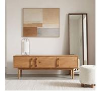 Meuble TV TECCA L 145 cm en Bois Massif Coloris Chêne avec 3 Portes, Pour Téléviseur jusqu'à 65"", Meuble Télé Salon