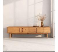 Meuble TV TECCA L 180 cm en Bois Massif Coloris Chêne avec 3 Portes, Pour téléviseur jusqu'à 80"", Meuble Télé avec Rangement