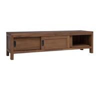 Meuble TV Teck Massif Naturel 110x30x30 cm avec Portes Coulissantes | Bois exotique robuste, rangement spacieux, design rectangulaire, fixation murale sécurisée, style rustique intemporel