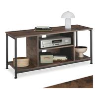 Meuble TV - TECTAKE - Meuble de salon AUSTIN en bois et acier, 4 compartiments et étagère réglable, 110 x 40 x 50,5 cm - Bois foncé