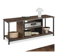 Meuble TV - TECTAKE - Meuble de salon DENVER en bois et acier, 4 compartiments et étagère réglable, 120 x 40 x 50,5 cm - Bois foncé