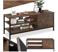 Meuble TV - TECTAKE - Meuble de salon DURBAN en bois et acier, 2 compartiments et porte magnétique, 110 x 40 x 45,5 cm - Bois foncé