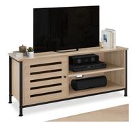 Meuble TV - TECTAKE - Meuble de salon GALWAY en bois et acier, 2 compartiments et porte magnétique 110 x 41,5 x 50,5 cm - Bois clair