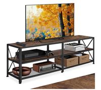 Meuble TV - TECTAKE - Meuble de salon INDIANAPOLIS bois et acier, style industriel, 3 rangements, 161 x 41,5 x 50,5 cm - Bois foncé