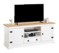 Meuble TV TEQUILA, 2 portes et 1 tiroir, en pin massif lasuré blanc et brun Blanc/Brun G