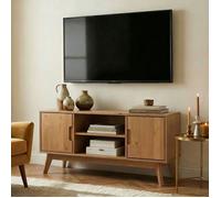Meuble TV TIVOLI L 114 cm en bois massif finition laquée avec 2 portes et 2 niches, pour télé jusqu'à 127 cm