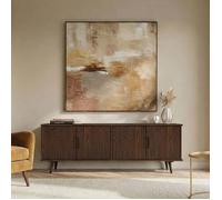 Meuble TV TIVOLI L 153 cm 4 Portes, en Bois Massif Couleur Noyer, Meuble Télé avec Rangement, Style Vintage