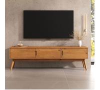 Meuble TV TIVOLI L 180 cm en Bois Massif Coloris Chêne avec 3 Portes Pour Télé Jusqu'à 80""