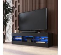 Meuble TV Tivoli RTV Komodee - LED Bleues - Noir - Facades en Mat - 140 x 41 x 35 cm