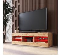 Meuble TV Tivoli RTV Komodee - LED RVB - Bois Naturel - Facades en Mat - 140 x 41 x 35 cm