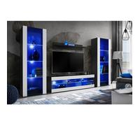 Meuble TV Tivoli Set Grande Komodee - LED Bleues - Blanc Mat et Noir - 250cm x 159cm x 35 cm