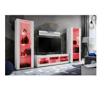 Meuble TV Tivoli Set Grande Komodee - LED RGB - Blanc Mat & Blanc - Facades en Mat - 250cm x 159cm x 35 cm