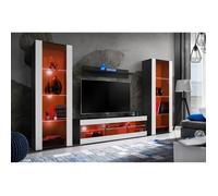 Meuble TV Tivoli Set Grande Komodee - LED RVB - Blanc Mat et Noir - Facades en Mat - 250cm x 159cm x 35 cm