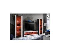 Meuble TV Tivoli Set Grande Komodee - LED RVB - Blanc Mat et Noir - Facades en Mat - 250cm x 159cm x 35 cm