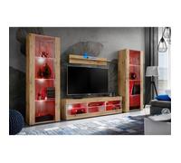 Meuble TV Tivoli Set Grande Komodee - LED RVB - Bois naturel Mat - 250cm x 159cm x 35 cm