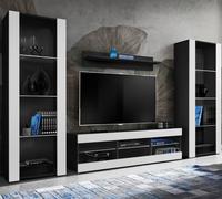 Meuble TV Tivoli Set Grande Komodee - sans LED - Blanc Mat et Noir - Facades en Mat - 250 x 159 x 35 cm