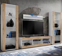 Meuble TV Tivoli Set Grande Komodee - sans LED - Bois naturel Mat et Blanc - 250 x 159 x 35 cm