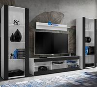 Meuble TV Tivoli Set Grande Komodee - sans LED - Noir Mat et Blanc - Facades en Mat - 250 x 159 x 35 cm