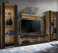 Meuble TV Tivoli Set Grande Komodee - sans LED - Noir Mat et Bois naturel - 250 x 159 x 35 cm