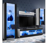 Meuble TV Tivoli Set Medio Komodee - LED bleues - Noir Mat ET Blanc - Facades en Mat - 195x159x35 cm