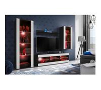 Meuble TV Tivoli Set Medio Komodee - LED RGB - Blanc Mat et Noir - Façades en Mat - 195x159x35 cm