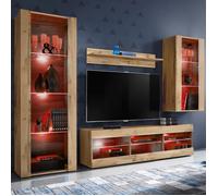 Meuble TV Tivoli Set Medio Komodee - LED RGB - Bois naturel Mat et Bois naturel - 195x159x35 cm