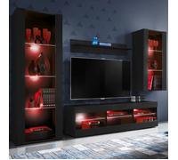 Meuble TV Tivoli Set Medio Komodee - LED RGB - Noir Mat et Noir - Facades en Mat - 195 x 159 x 35 cm